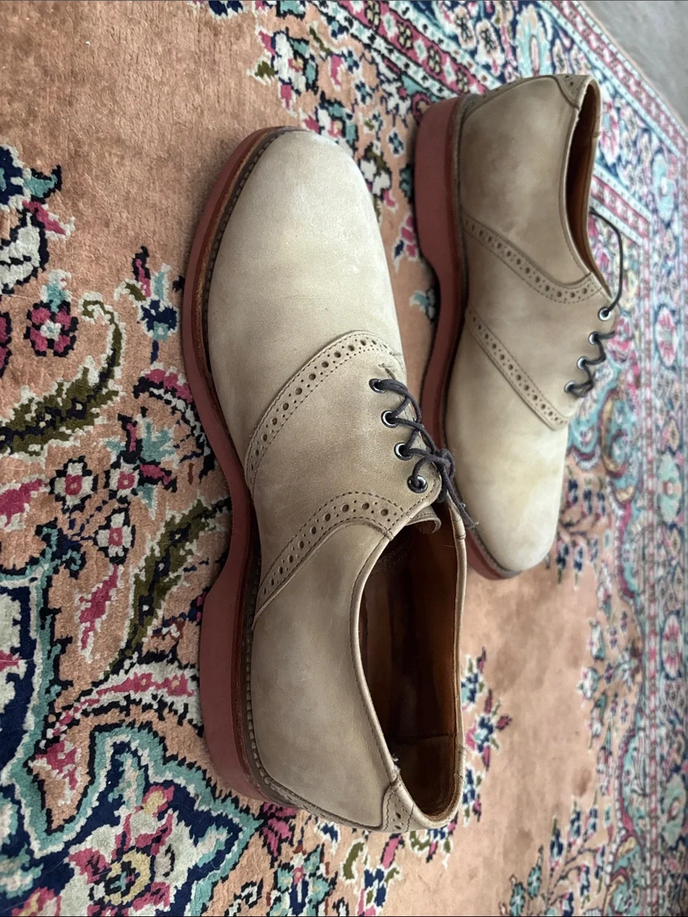 Allen Edmonds Beige Suede Wingtip Derby Shoes